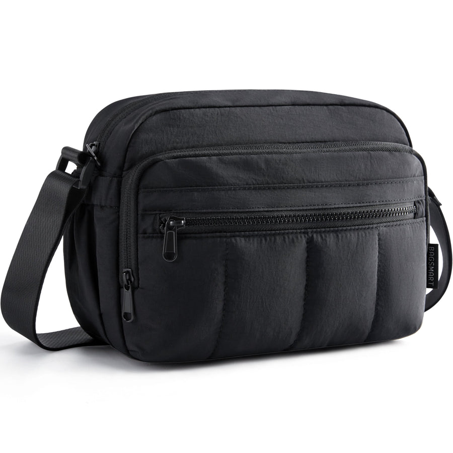 BAGSMART Quilted Puffy Crossbody Bag, Black