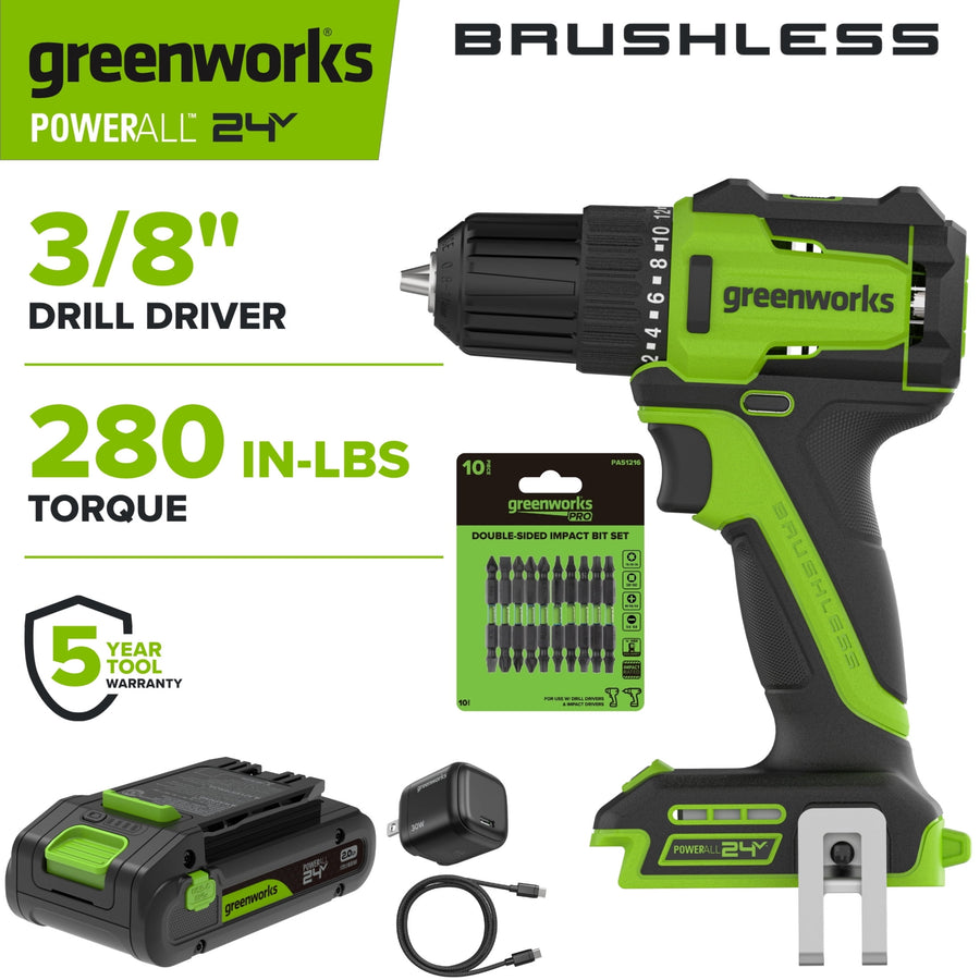 Greenworks PowerAll 24V Brushless 3/8 in Drill Kit