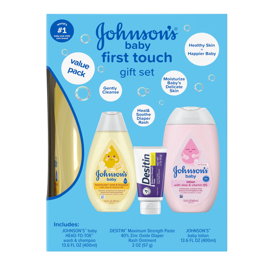 Johnson's Baby First Touch bath and skin gift set with three items