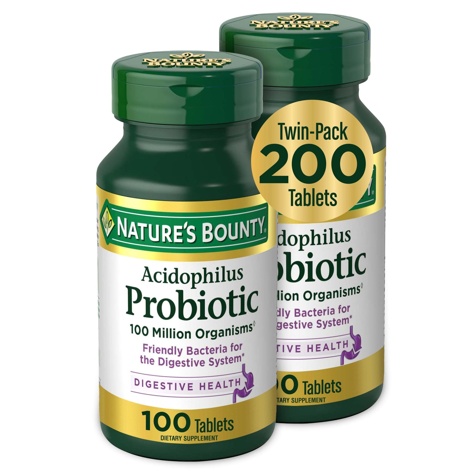 Nature's Bounty Acidophilus Probiotic Tablets 100 count two pack