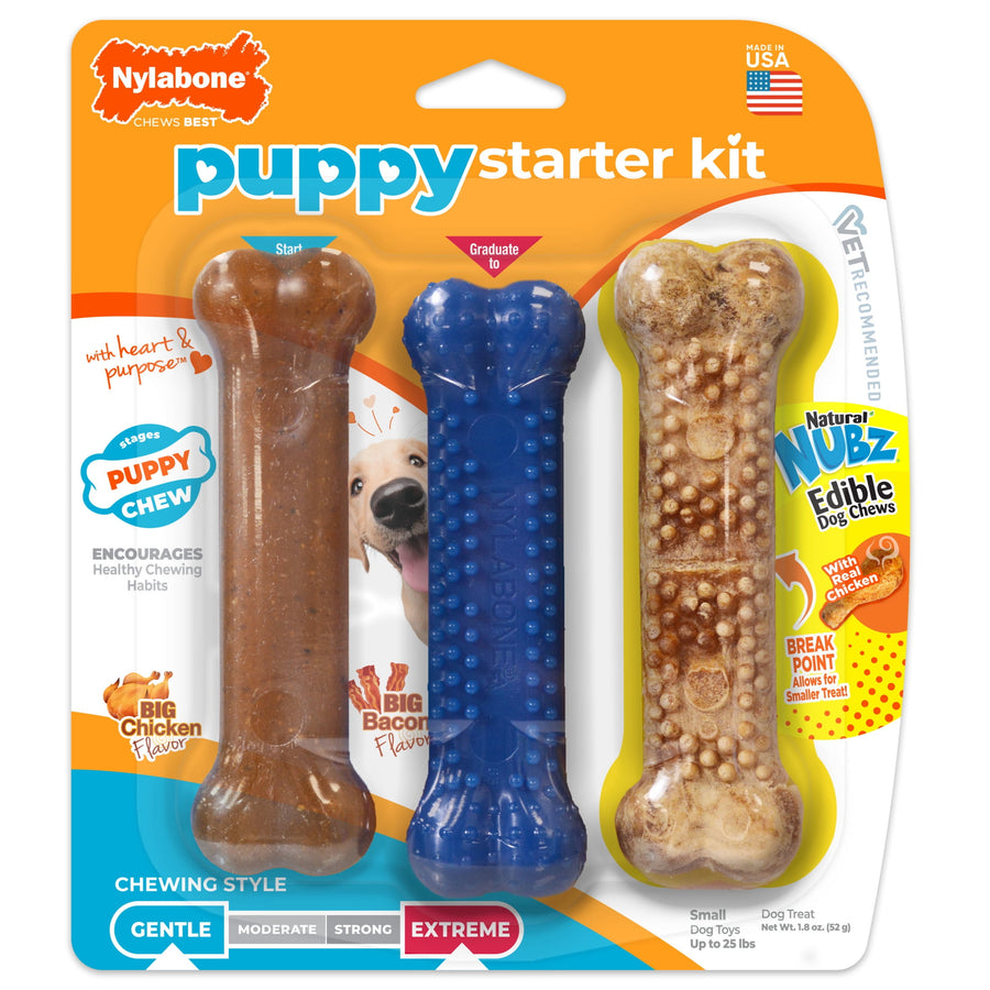 Nylabone Puppy Starter Chew Toy Pack, Small, 3 Pack