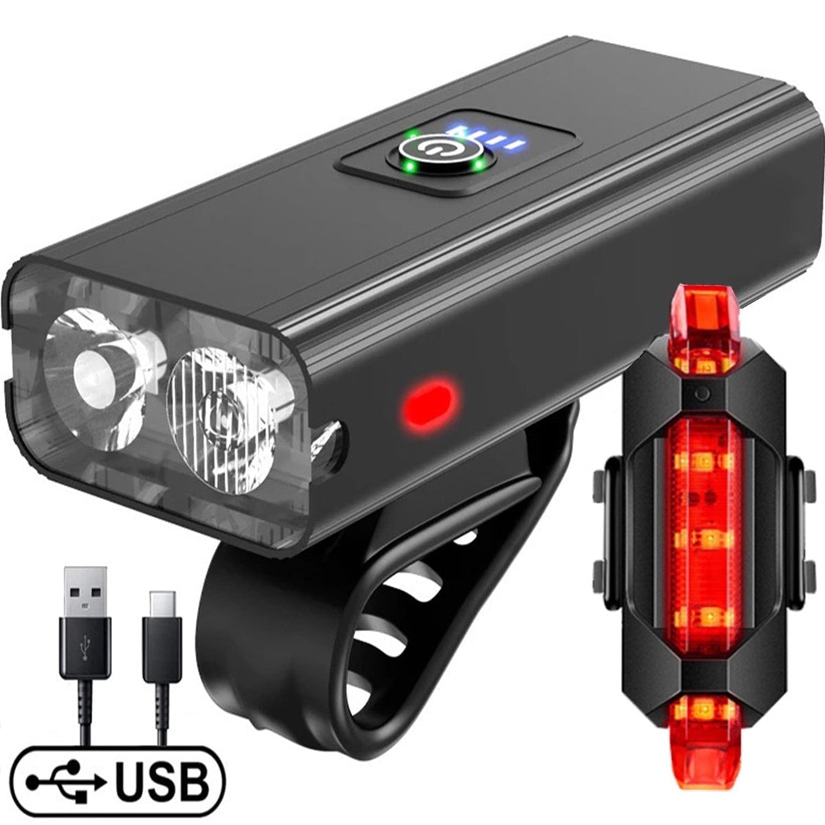 USB Rechargeable Bike Light Set, 1000 Lumens