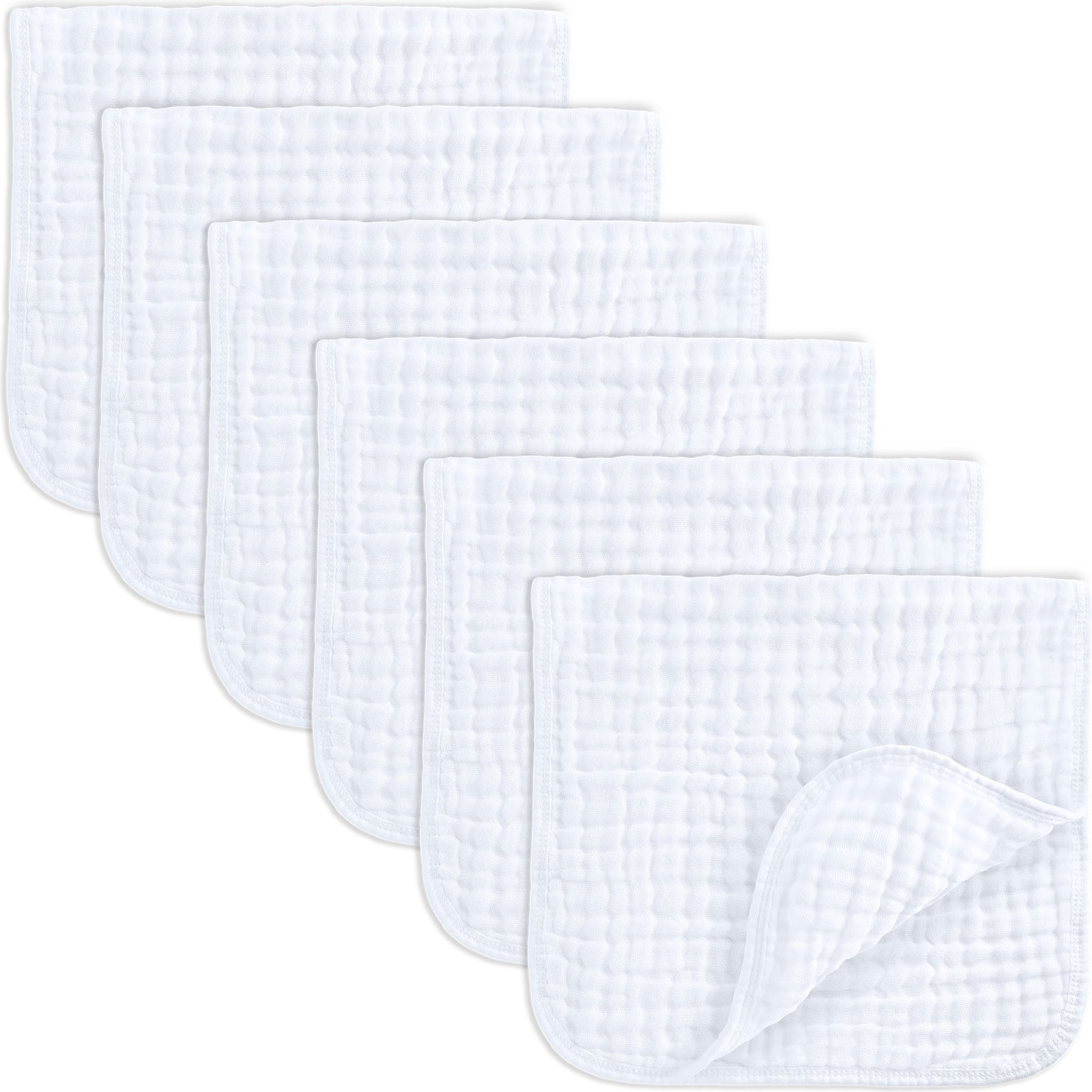 Comfy Cubs muslin burp cloths white 6 pack centered on a white background