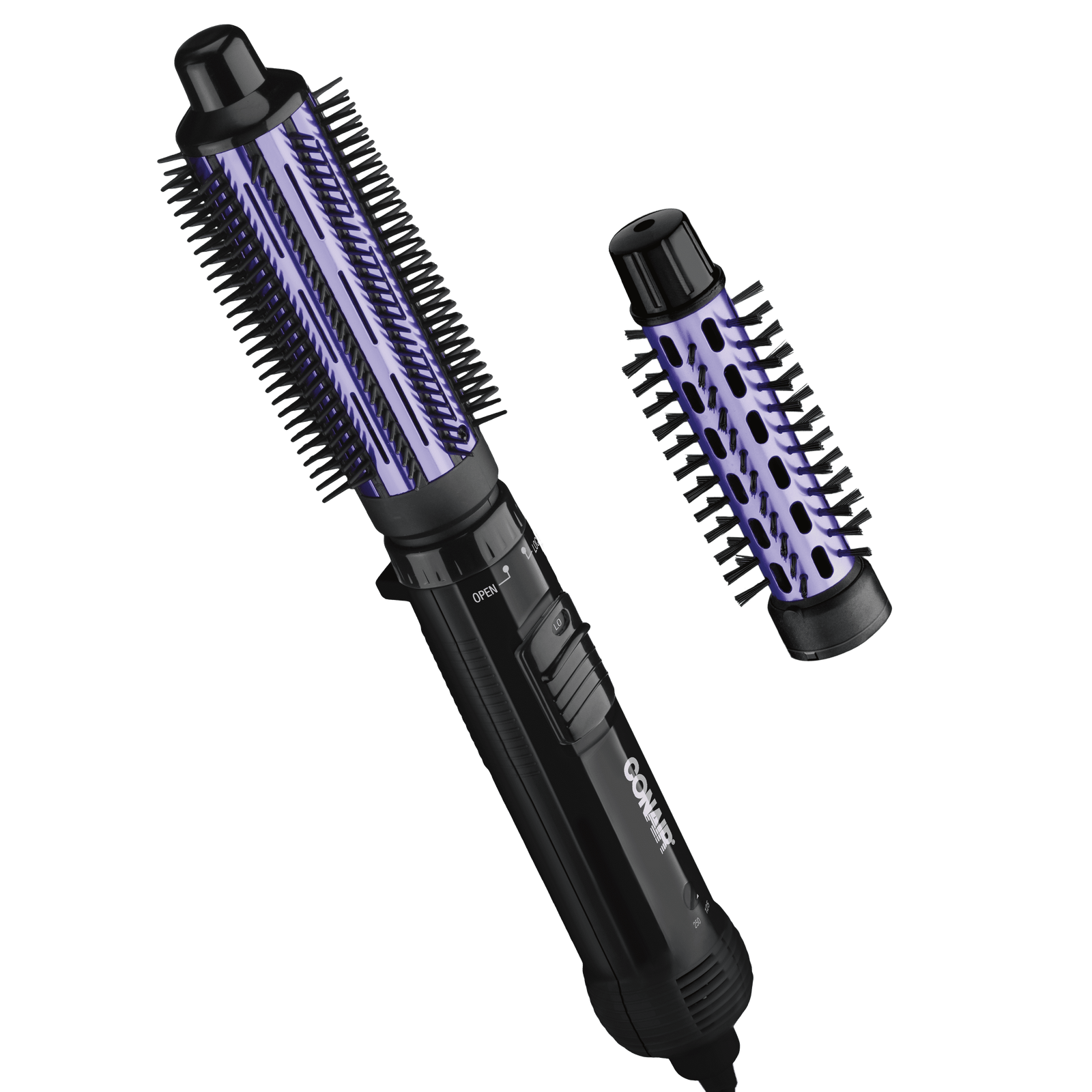 Conair 2-in-1 hot air styler with curl and bristle brush attachments