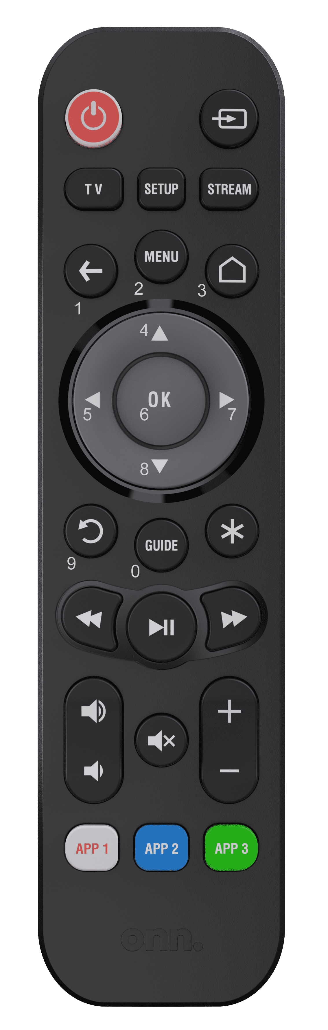 onn universal three-device remote in black