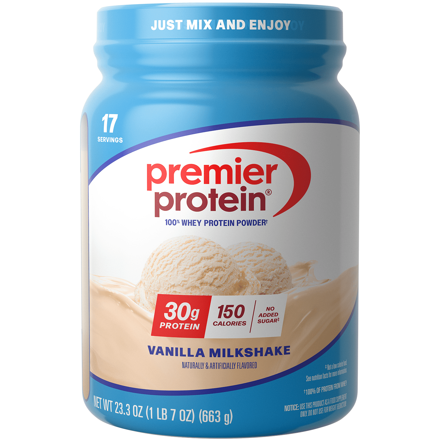 Premier Protein whey protein powder Vanilla Milkshake 23.3 oz