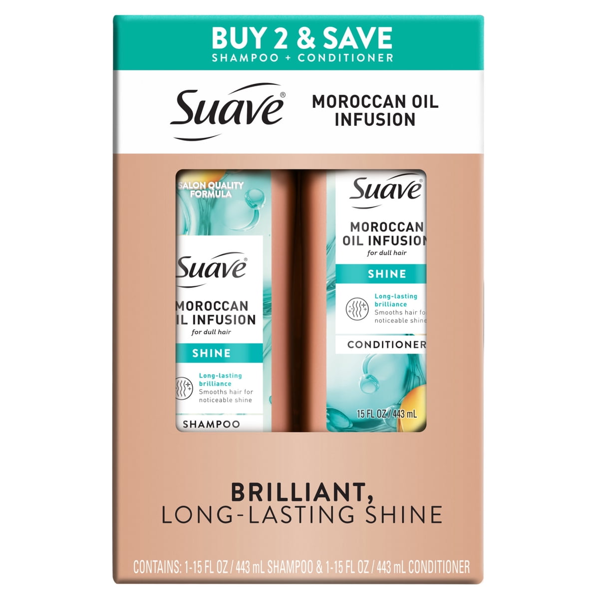 Suave Moroccan Oil Infusion shampoo and conditioner value pack, 15 fl oz each